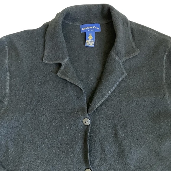 Charter Club Vintage 100% Wool Collared Cardigan Shacket Black Minimalist Sz 2X - Picture 8 of 16